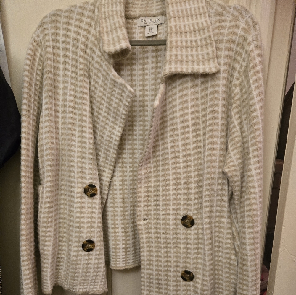 Rachel Zoe Cream and White Houndstooth Blazer Jacket